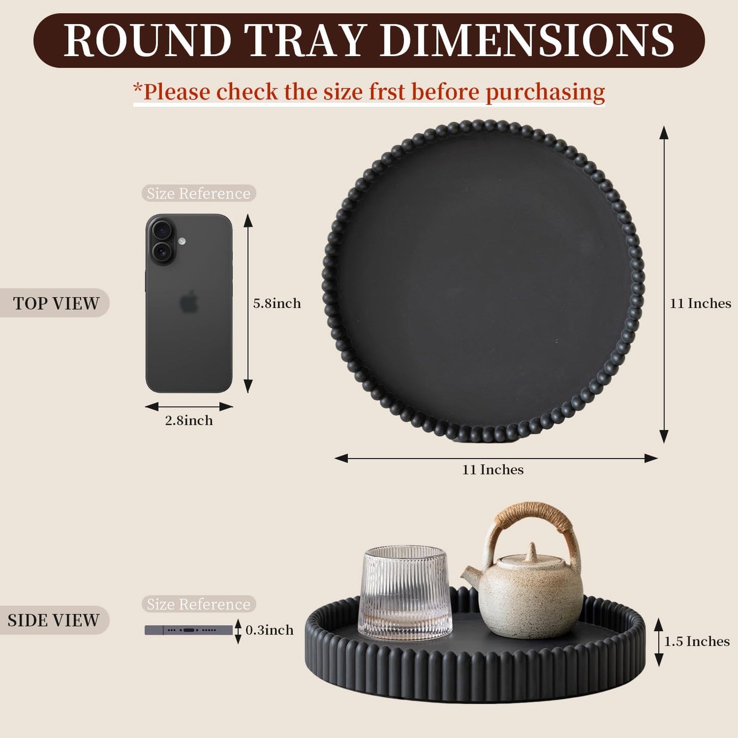 Coffee Table Tray / Black / Set of 11