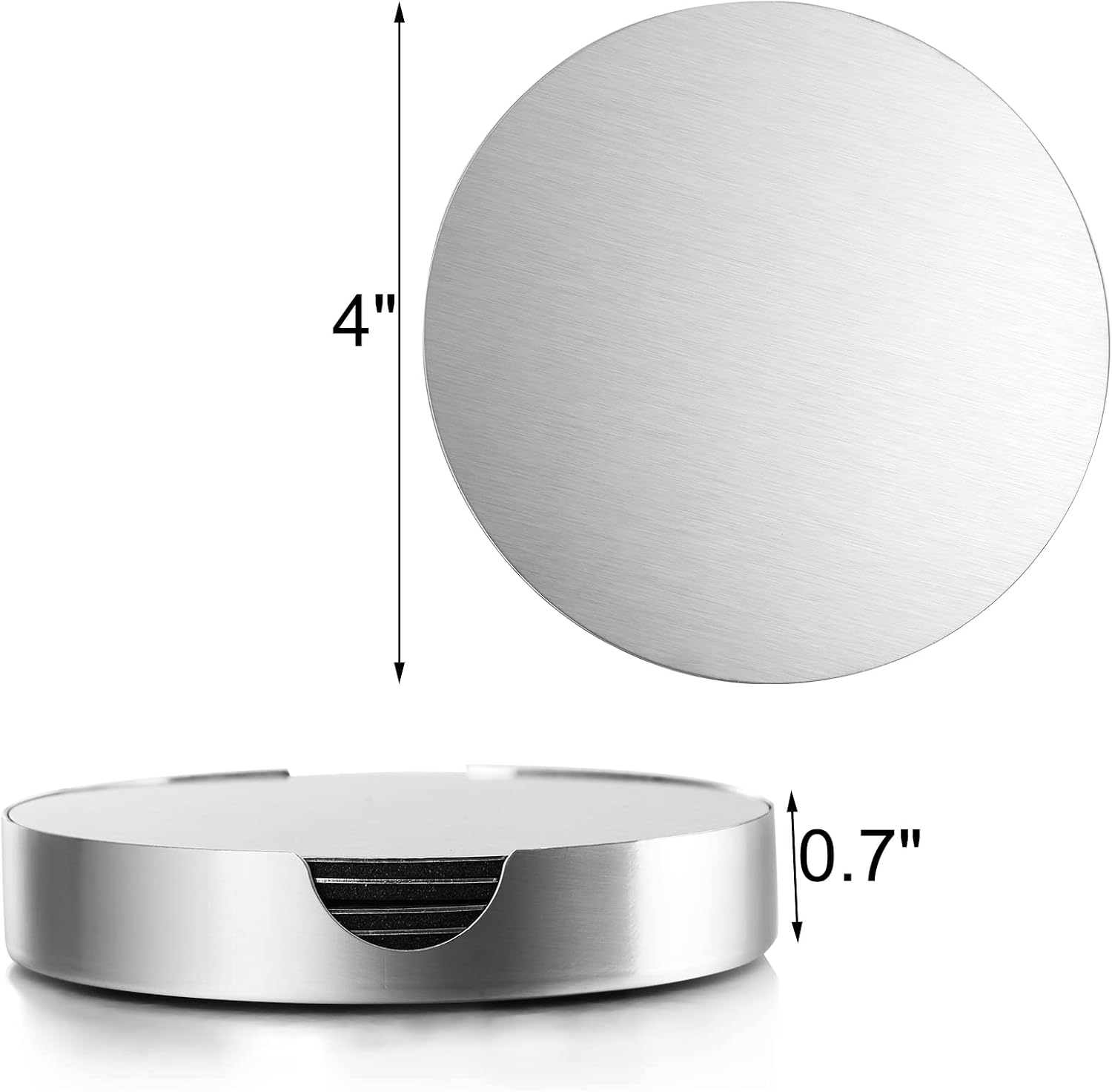 3 Holder / Round Modern Coaster / Silver / 4 Inch / Set of 18