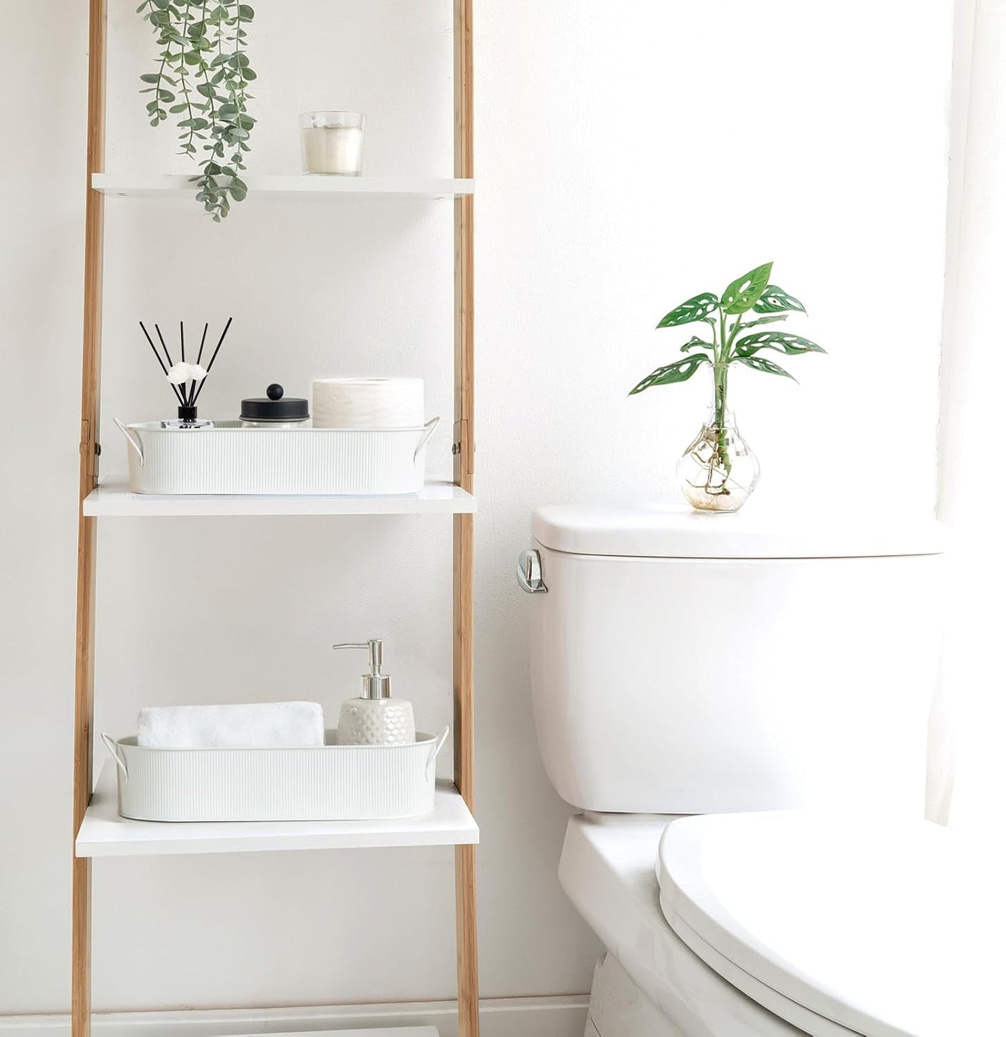 Metal Storage Basket for Toilet Tank Top Bathroom Decor / White