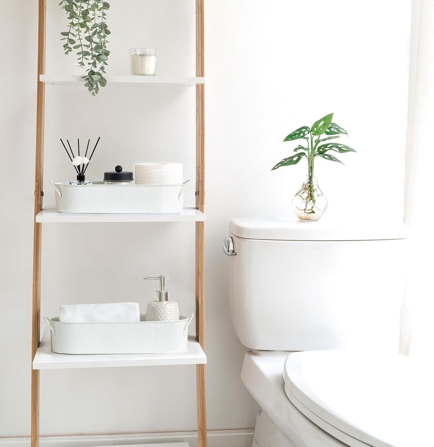 Metal Storage Basket for Toilet Tank Top Bathroom Decor / White