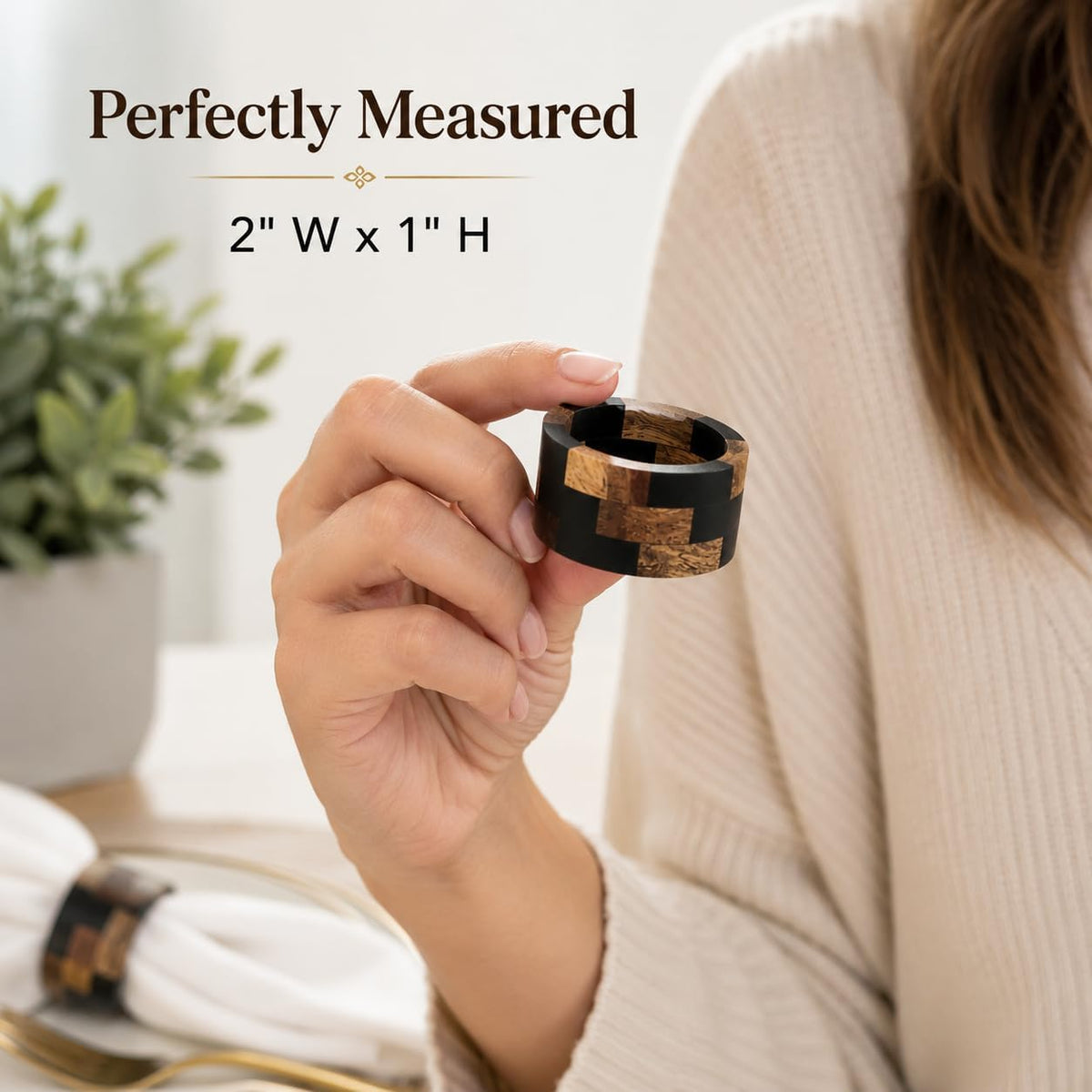 Wooden Napkin Rings - Set of 12 Wood Napkin Holders for Modern Tabletop Decor, Perfect for Weddings, Parties, Special