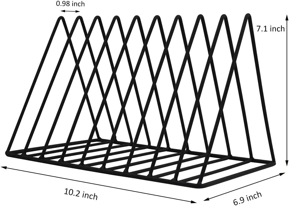 9 Slot Magazine Rack Book Record Holder, Desktop Iron Storage Rack Bookshelf Multifunction Triangle File Organizer