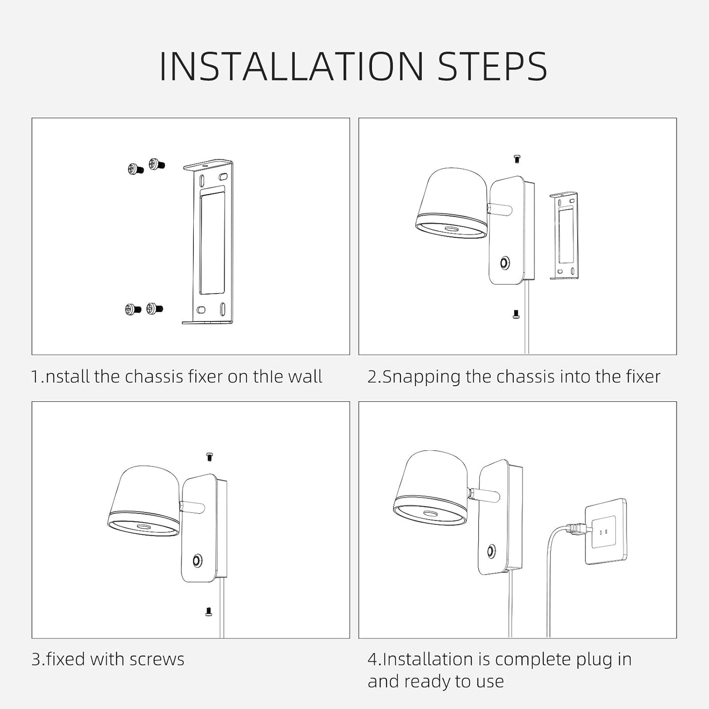 Aisilan LED Plug in Wall Sconce with Touch Dimmable Control Adjustable Wall Mounted Lamp Angle Anti-Glare Matte White