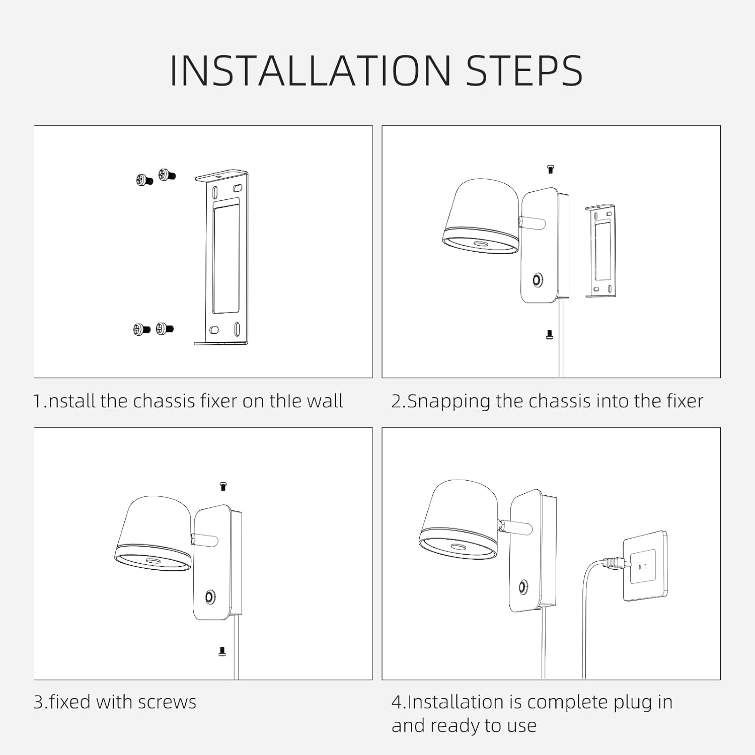 Aisilan LED Plug in Wall Sconce with Touch Dimmable Control Adjustable Wall Mounted Lamp Angle Anti-Glare Matte White