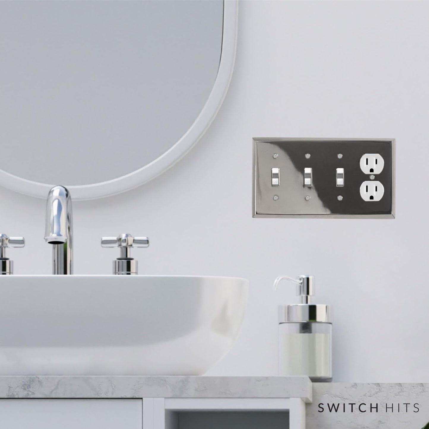 Polished Nickel Outlet Wall Plate | 3 Toggle - 1 Duplex | 8.25" x 4.5" | Hand-Polished Brass Construction | Electrical