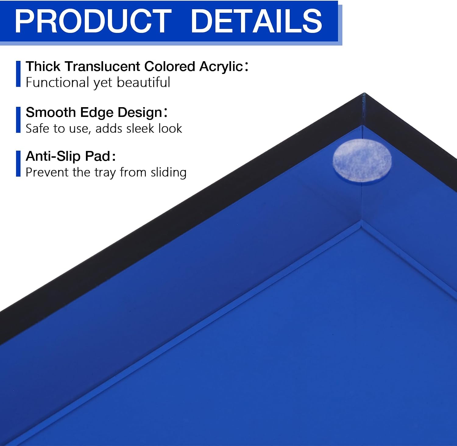 Acrylic Tray 5mm Thicken for Vanity Makeup / Blue / 12 x 6 x 1.2