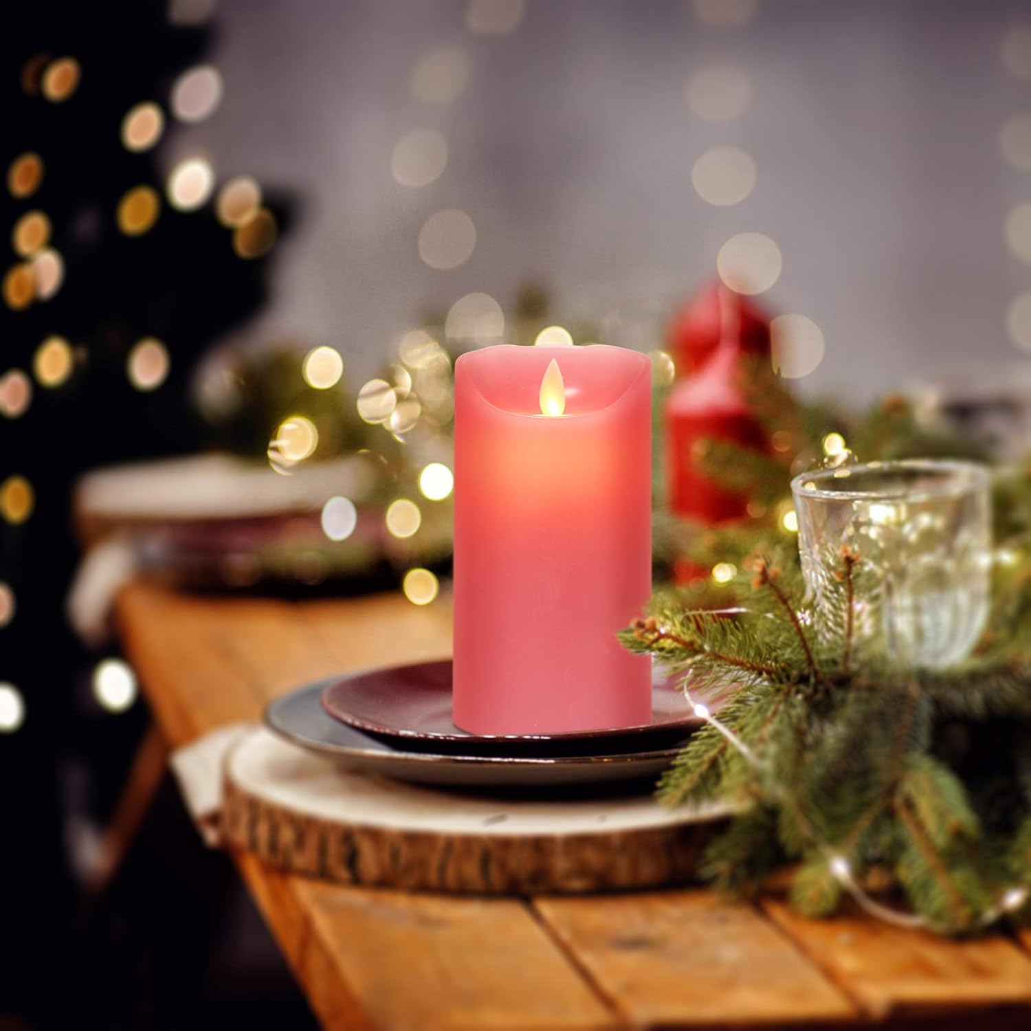 AKU TONPA 3" x 4" 5" 6" Set of 3 Flickering Flameless Candles Battery Operated Pillar Real Wax Electric LED Candle Set