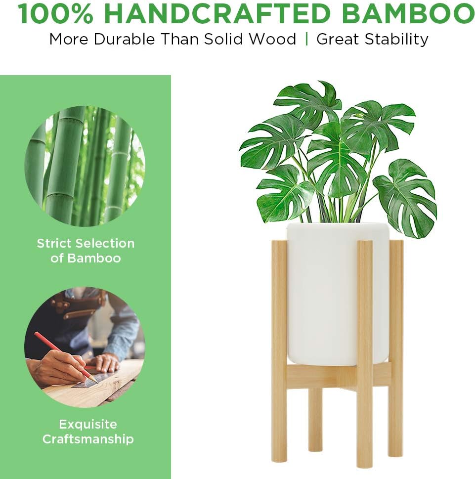 MUDEELA 2 Pack Indoor Plant Stands, 2 Tier Tall Plant Stand 30 inches, Mid Century Bamboo Plant Stand, Adjustable Width