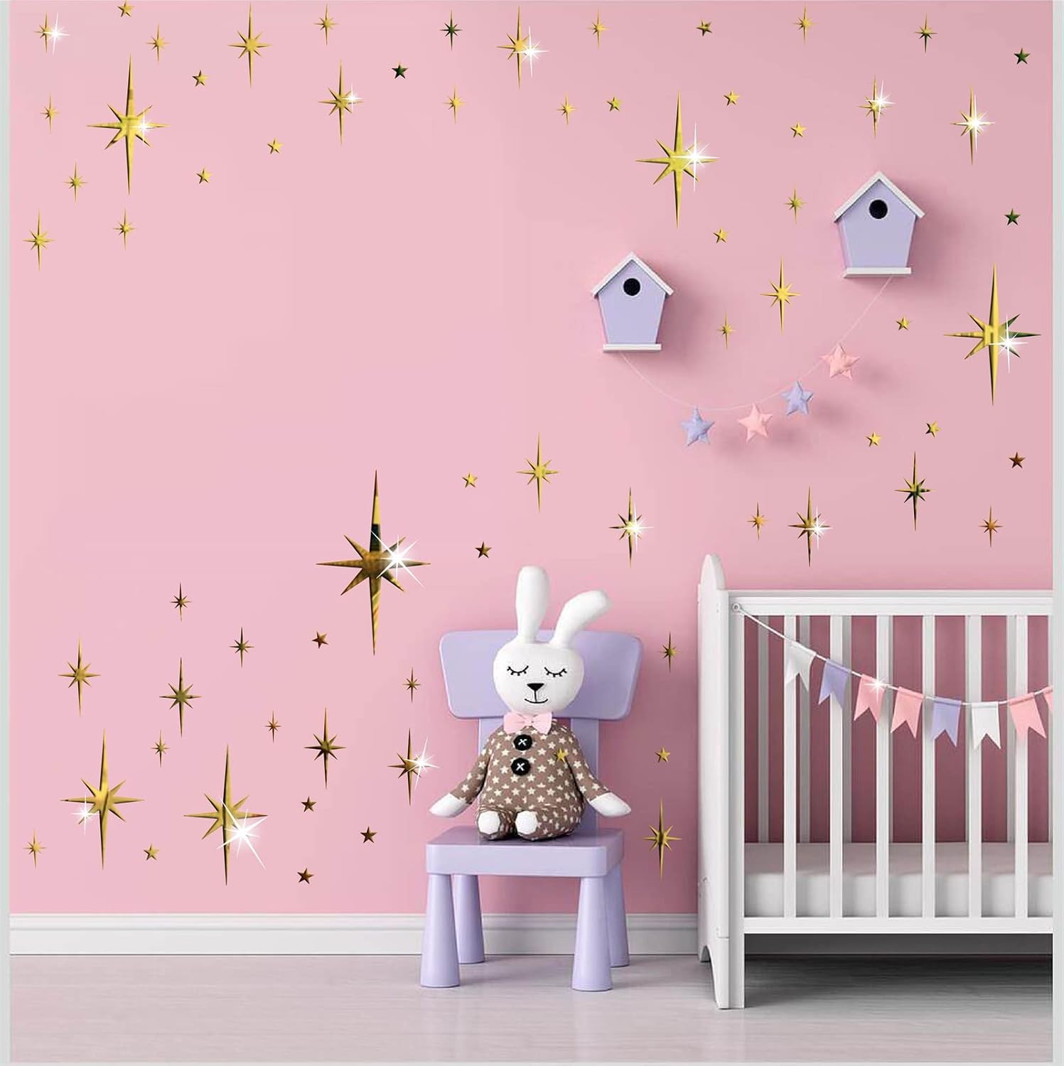 Mirror Wall Stickers Star Wall Decal Peel and Stick 3D Acrylic Decals Removable / Golden / Gold