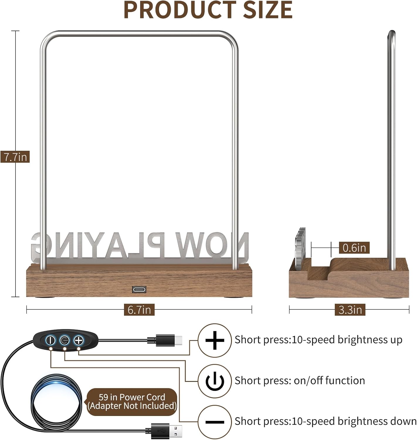 Now Playing Vinyl Record Stand, Light Up Vinyl Record Display Stand, Holder for Album Display Storage, Warm White Light