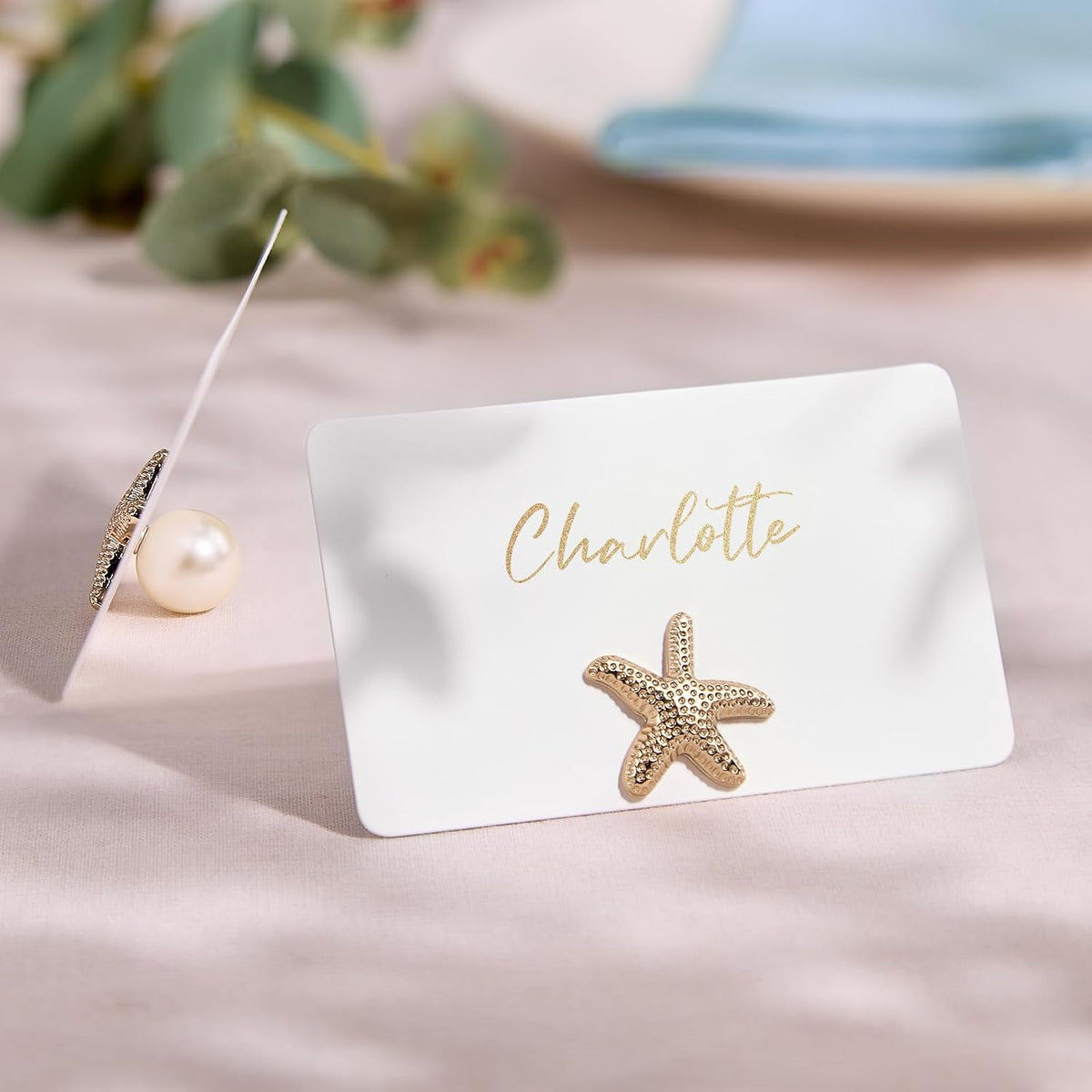 UNIQOOO 24Sets Decorative Starfish Place Card Holders Bulk, Sea Star Name Card Holders, for Beach Wedding Decor Coastal