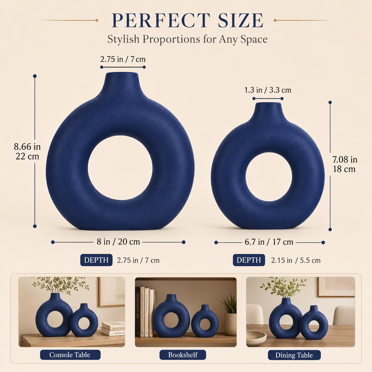 Navy Ceramics Vase / Blue / Set of 2