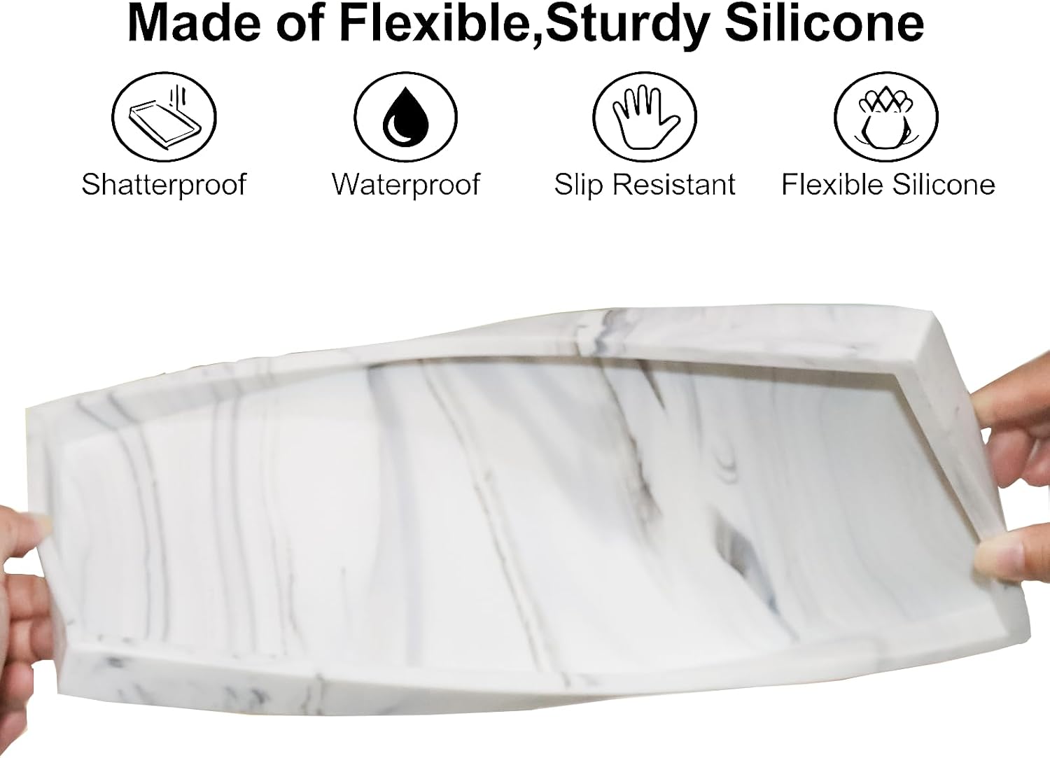 Marble Tray / Silicone Bathroom Vanity Trays / Marble White / 15.7 x 5.9 x 0.9