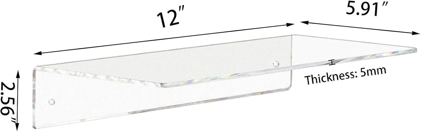 Weiai Clear Acrylic Floating Shelves 12 Inch Wall Mount Shelf for Storage 3pack