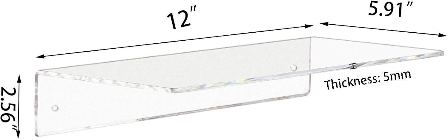 Weiai Clear Acrylic Floating Shelves 12 Inch Wall Mount Shelf for Storage 3pack