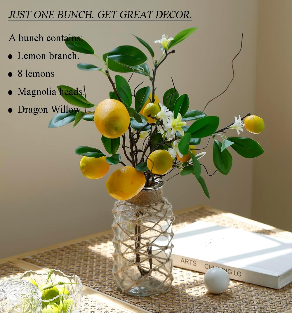 Artificial Lemons Branches / 8 Head Faux Lemons