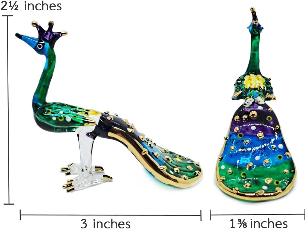 Tiny 3" Long Blue Purple Peacock Peafowl Bird Figurine / Peacock Gr Bl / Green
