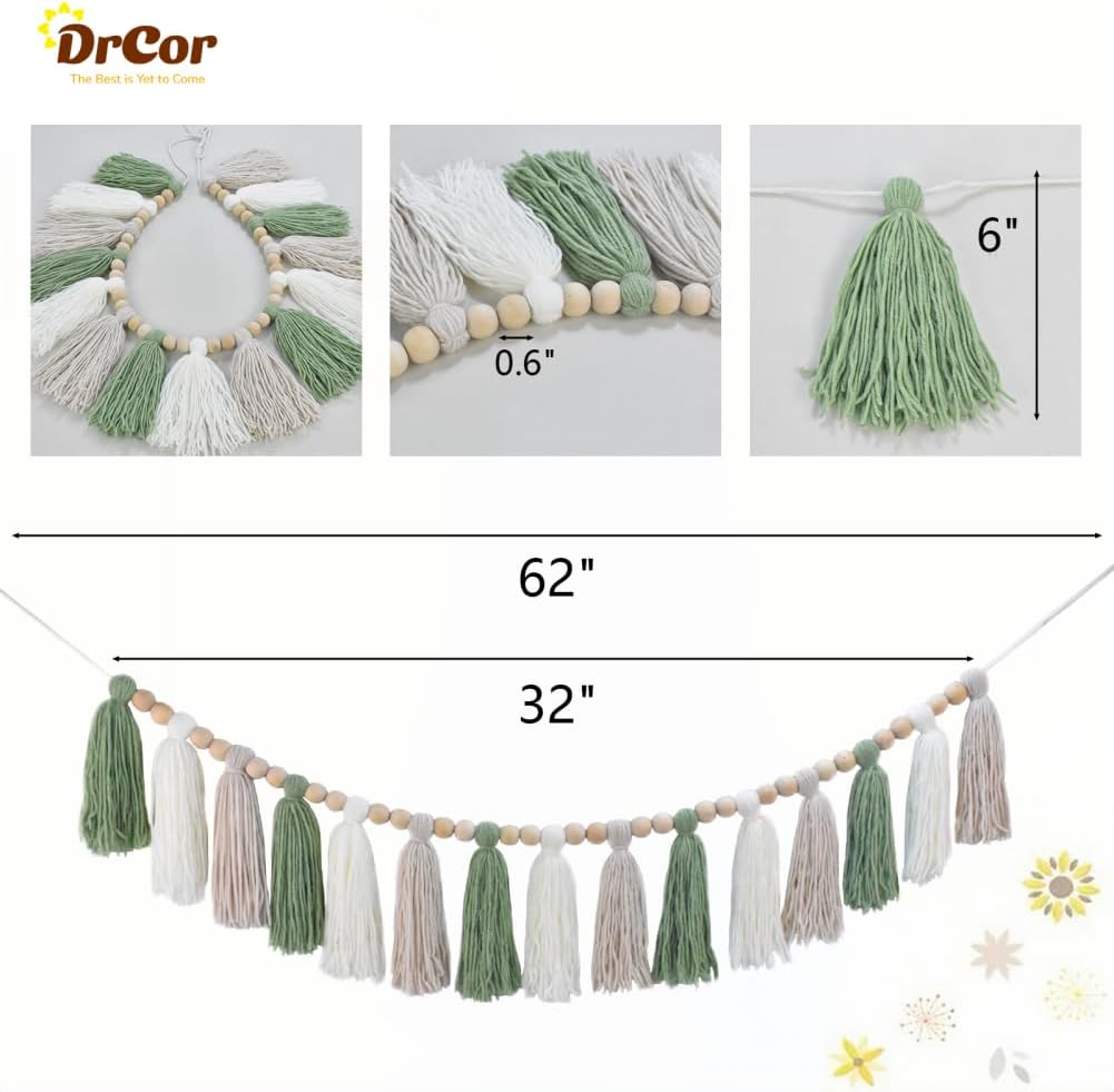 DrCor Sage Green Tassel Garland / Green White