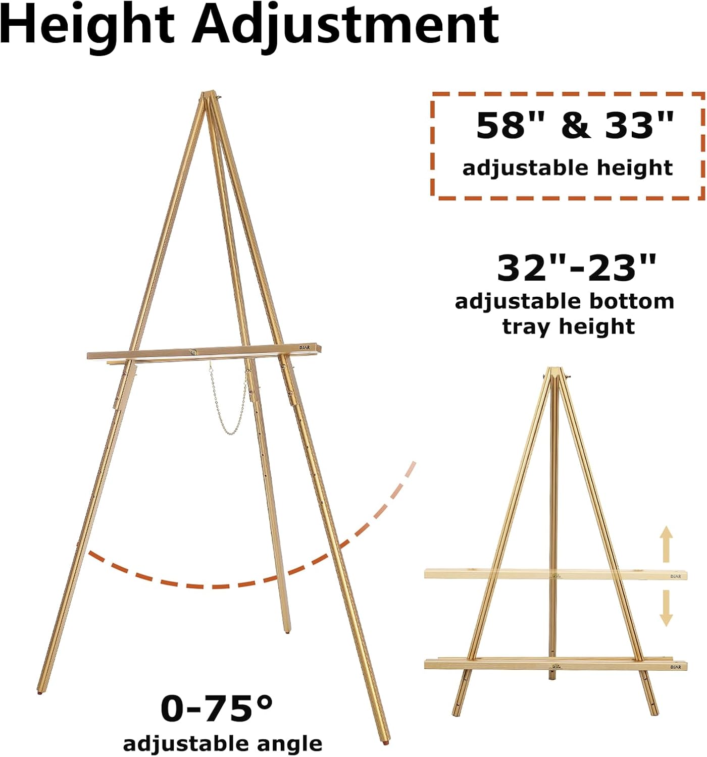 DJAR 3 Pcs 63" Adjustable Wooden Display Easel Stand for Sign | Dual-Use Design, Natural Pine Wood, Ideal for Wedding