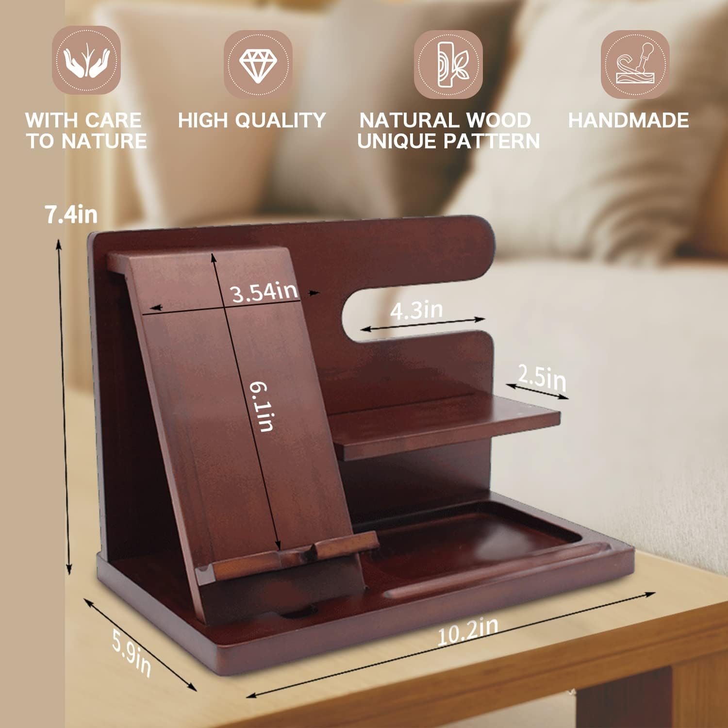 OUTXE Wood Phone Docking Station, Men Gifts Nightstand Organizer for Phone, Keys, Wallet, Glasses, Gifts for Dad's