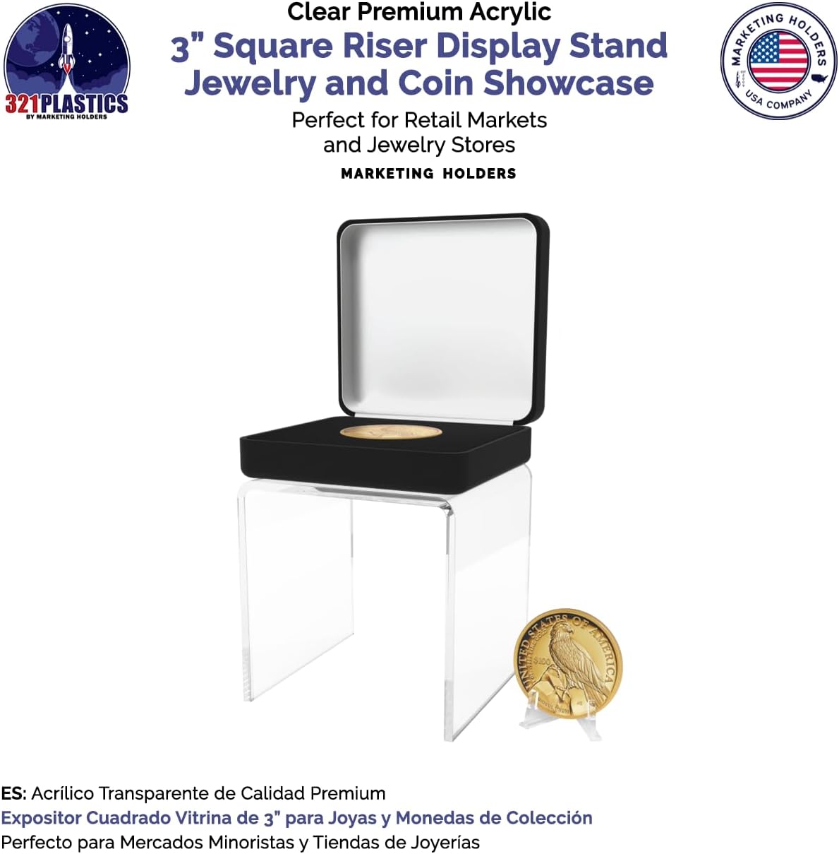 Acrylic Riser Display Stand 3" Reusable Square Platform POP Display / 3"W x 3"H / Clear / Set of 6