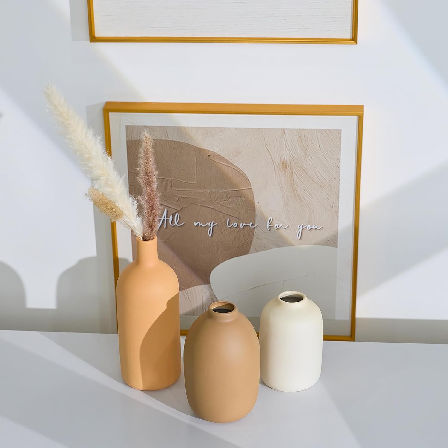 Ceramic Vase / Neutral Modern Vases for Bouquet Pampas Grass Dried Fresh Flowers / Beige / Set of 3