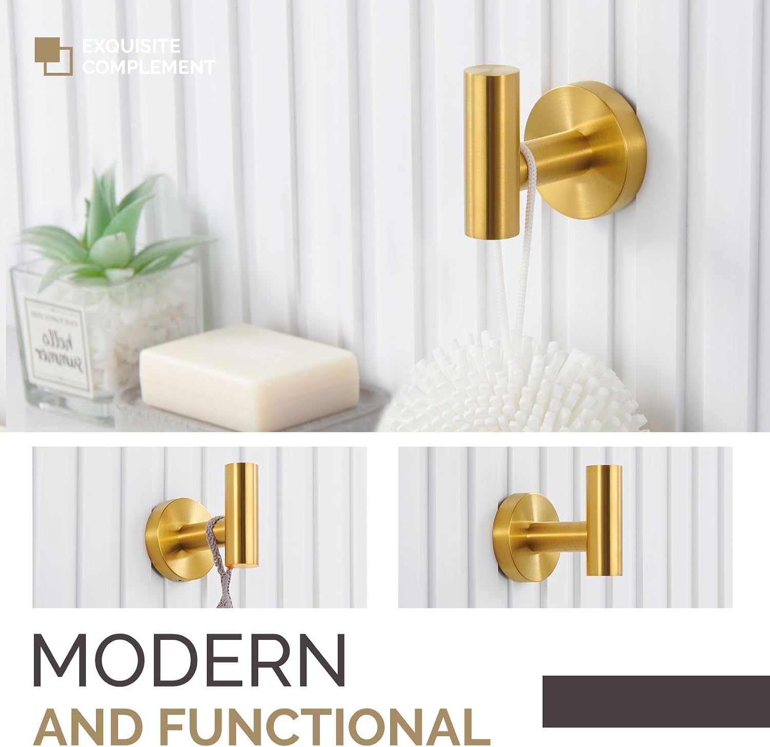 Angle Simple Bathroom Hardware Set Brushed Dark Gold, 4-Piece | SUS304 Stainless Steel Bathroom Fixtures Accessory Kit