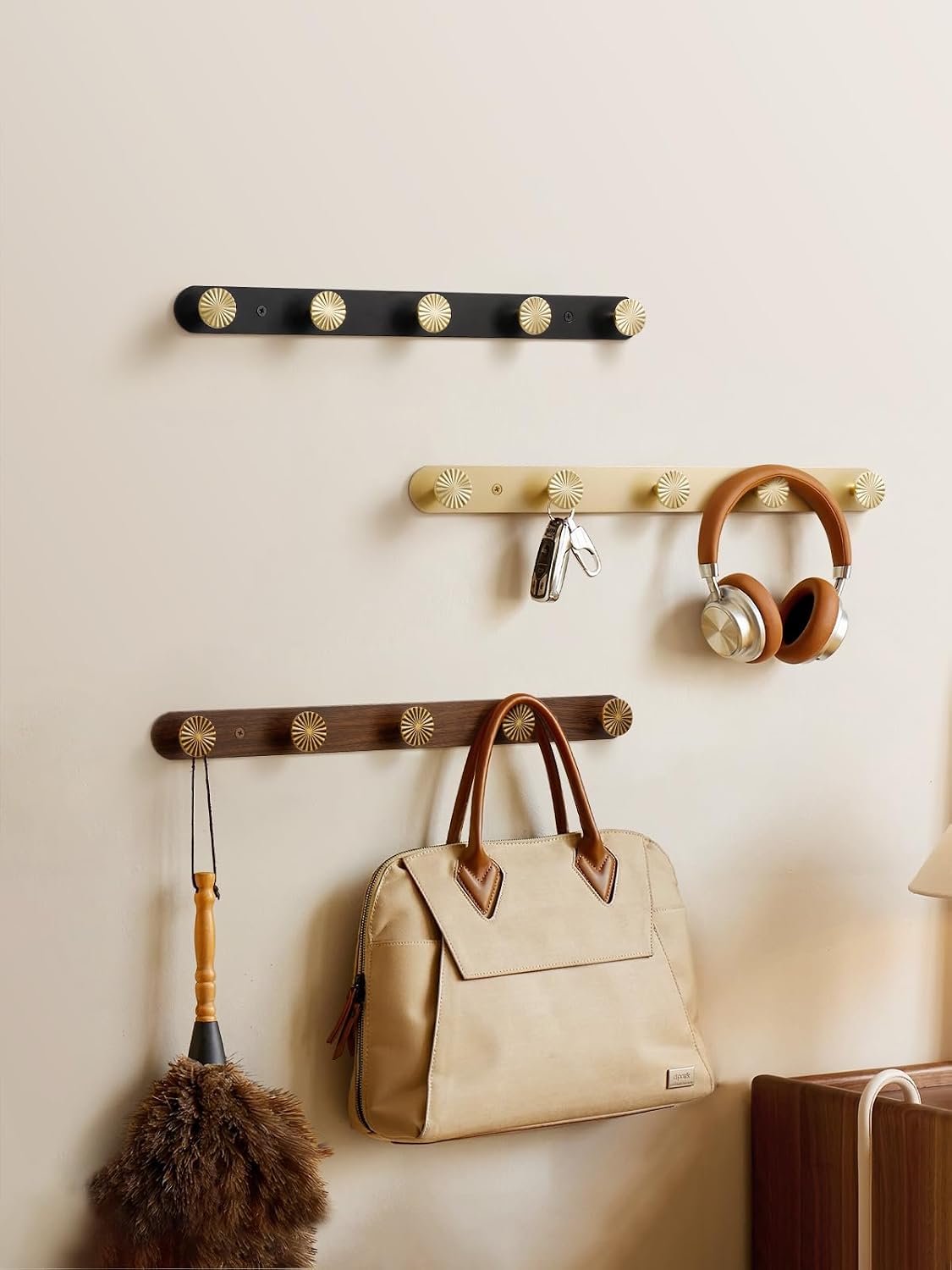 Coat Rack Wall Mounted Antique Brass Wood Towel Hooks / Antique Brass/wood