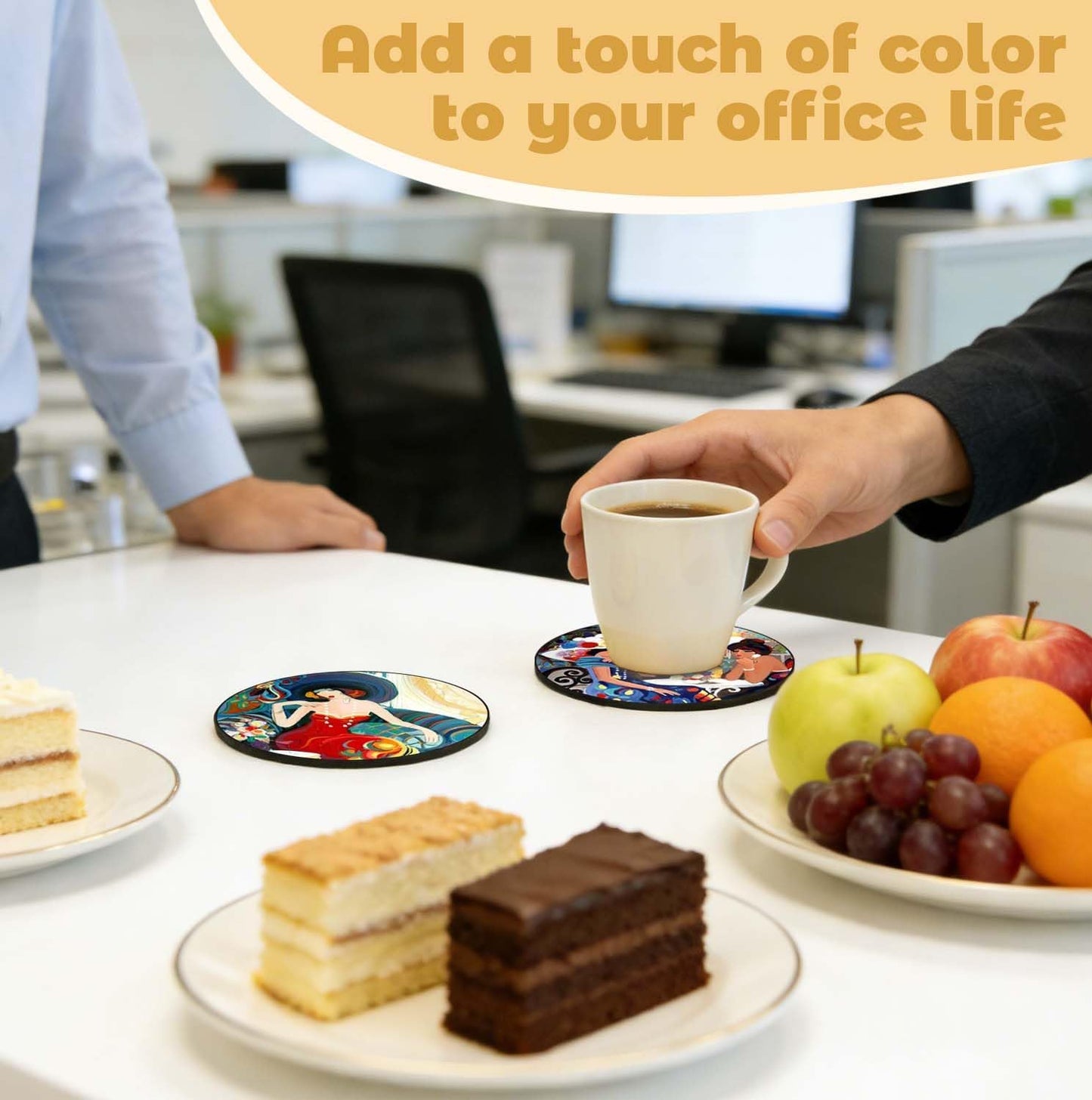 Holder / PU Leather Coasters for Drinks / Abstract Oil Painting Art / Set of 12
