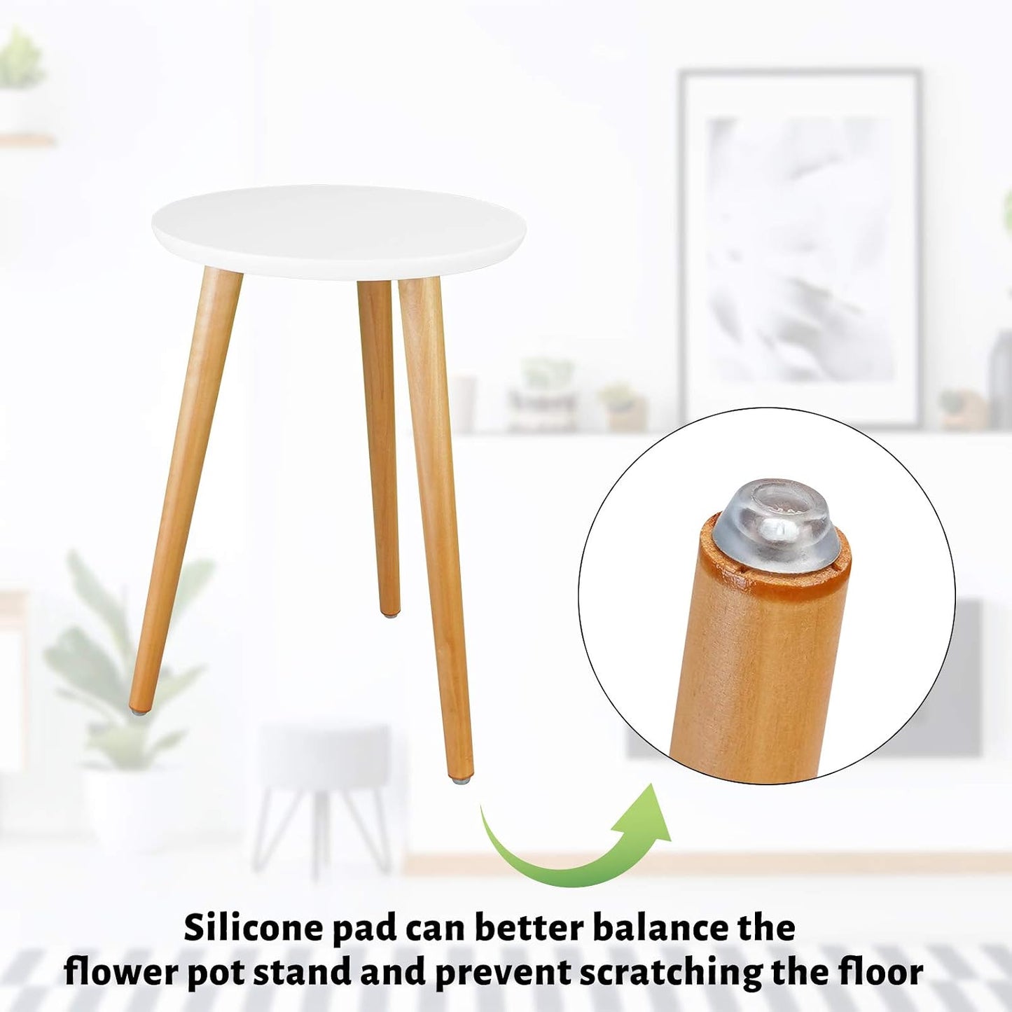 Wood Mid Century Plant Stand for Indoor Plants, Modern Table, Tall Holder for Flower Pots, Small Round Side/End