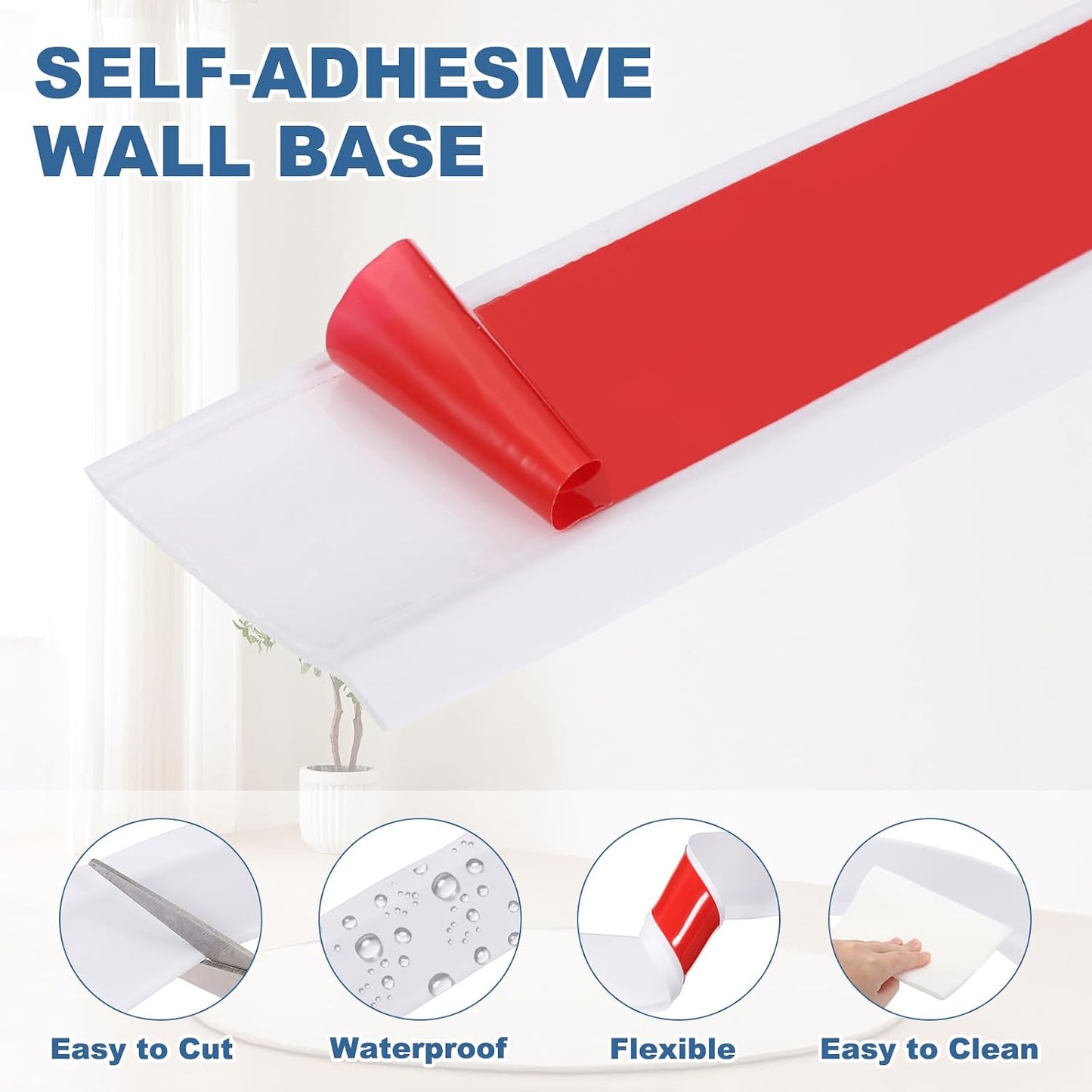 x Baseboard Trim Self Adhesive Wall Molding Trim / 16.4 Ft x 2 In / White / 2 Inch