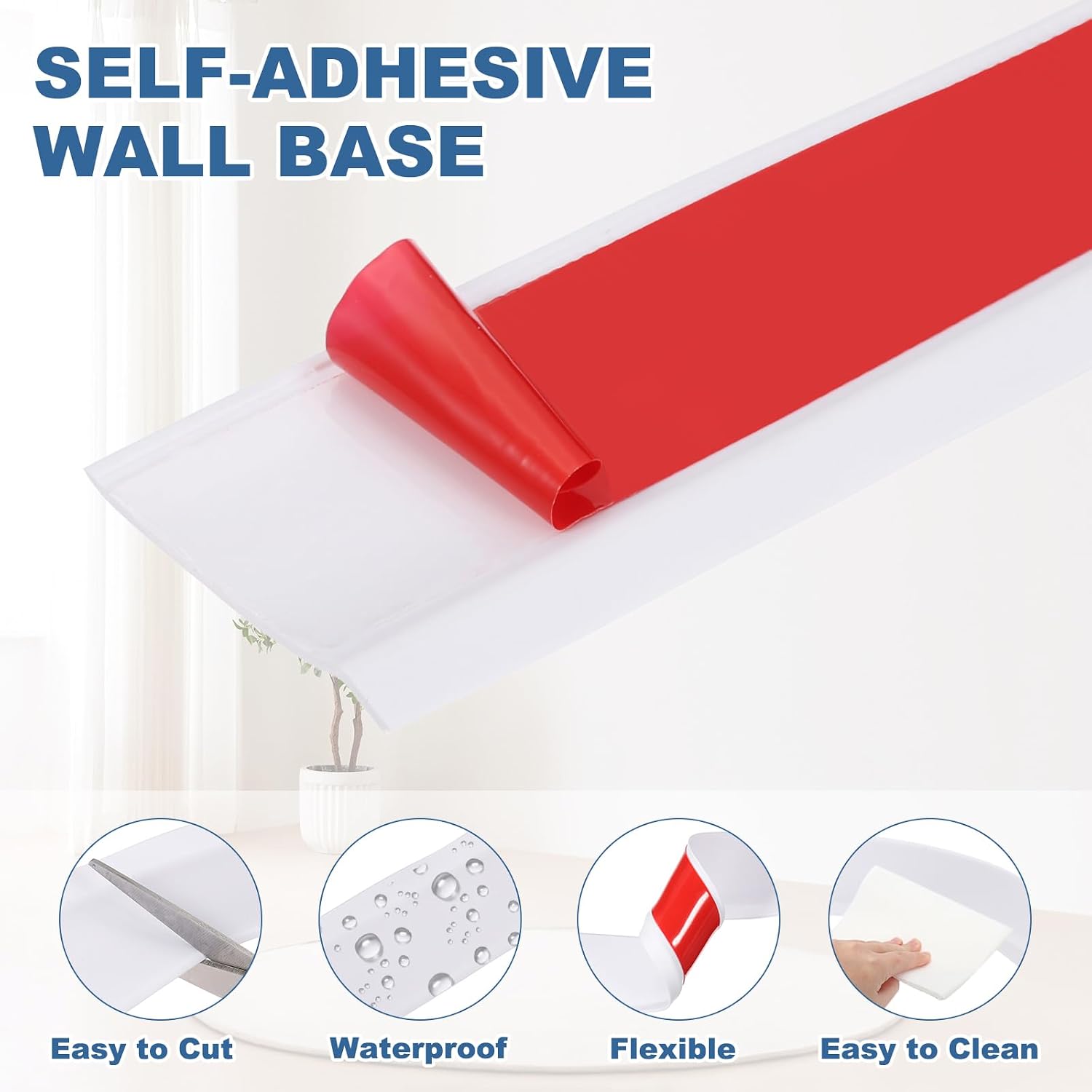 x Baseboard Trim Self Adhesive Wall Molding Trim / 16.4 Ft x 2 In / White / 2 Inch