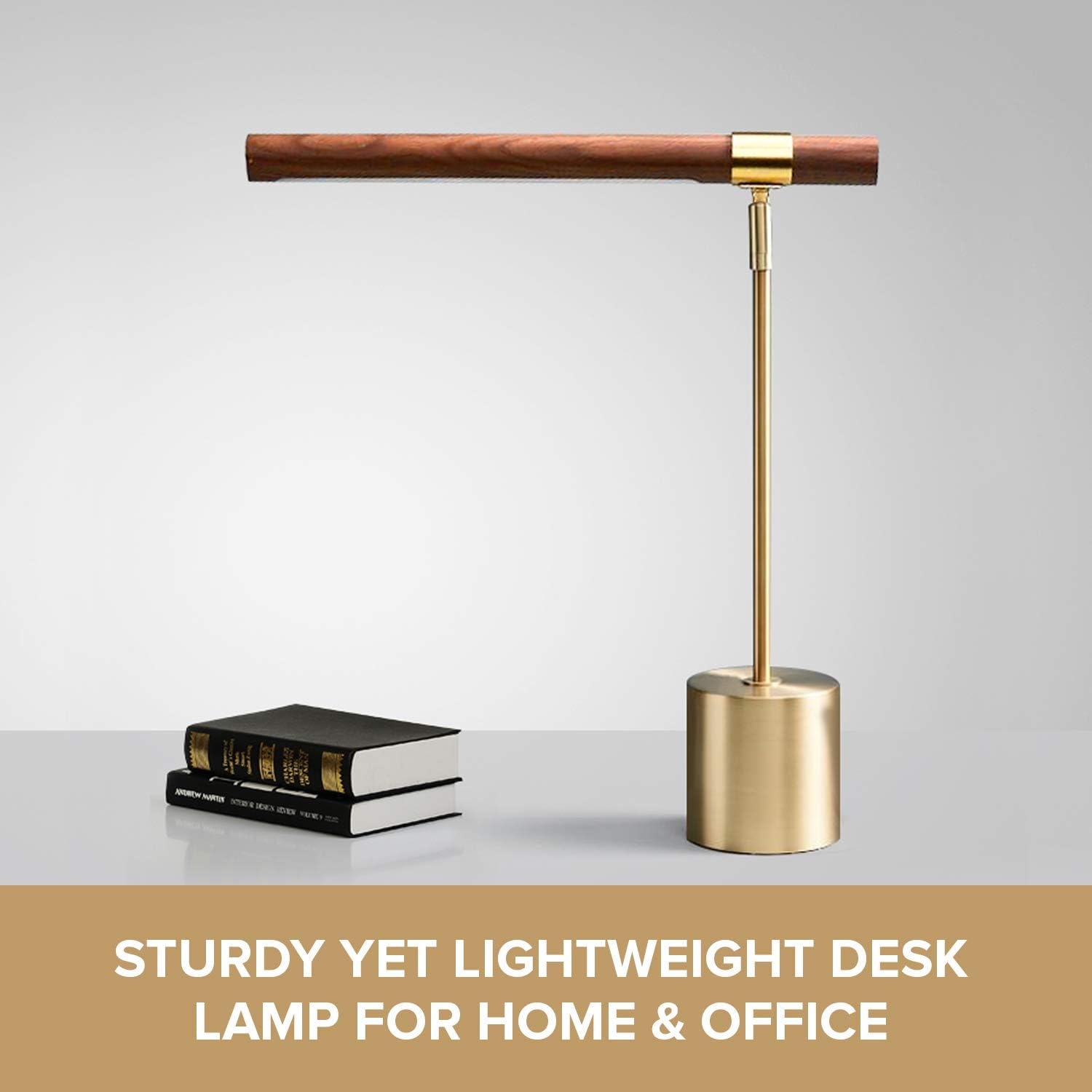 Modern Banker Slim Table Lamp - LED Desk Light - Wood Brass Lamp - Adjustable Table Lamp - Mid Century Desk Lamp for