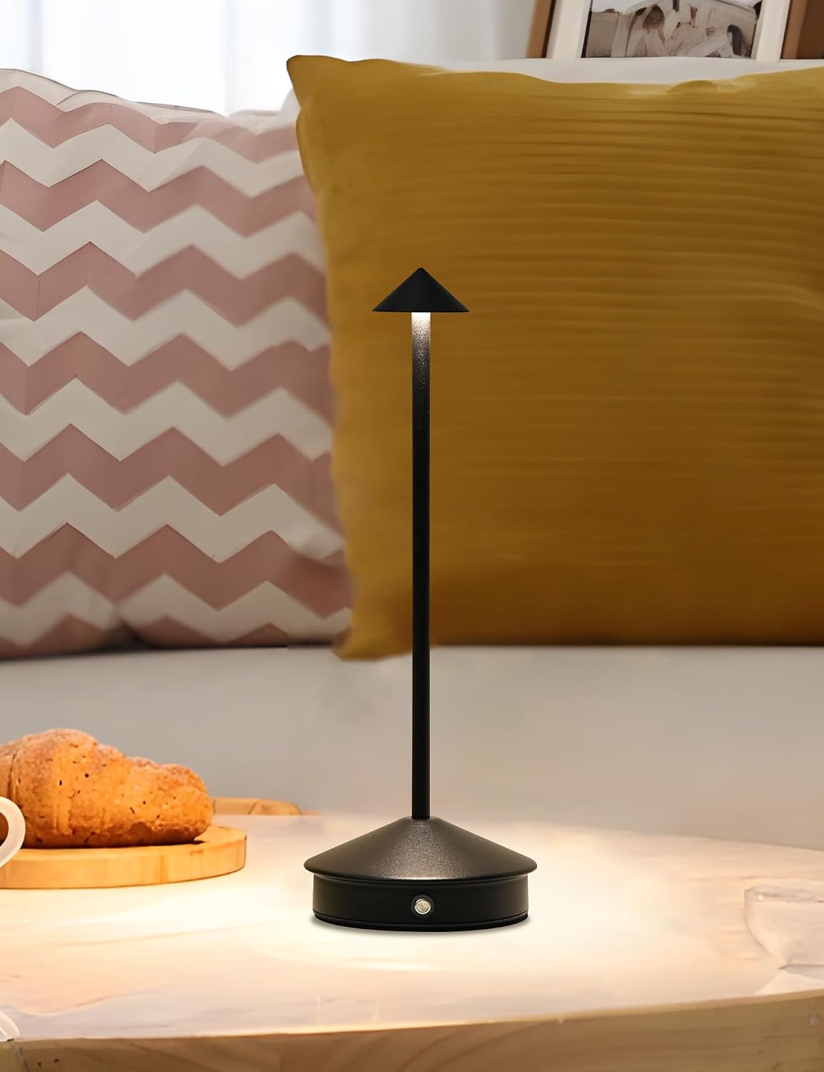 LED Rechargeable Cordless Table Lamps Black | 2 Pcs Portable Modern USB Battery Operated Lights,Waterproof Touch