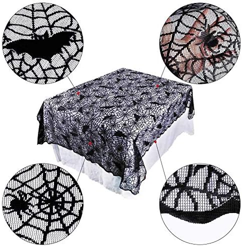 Rectangular Halloween Tablecloth Bat Spider Web Lace Table Cloth, 60" x 84"