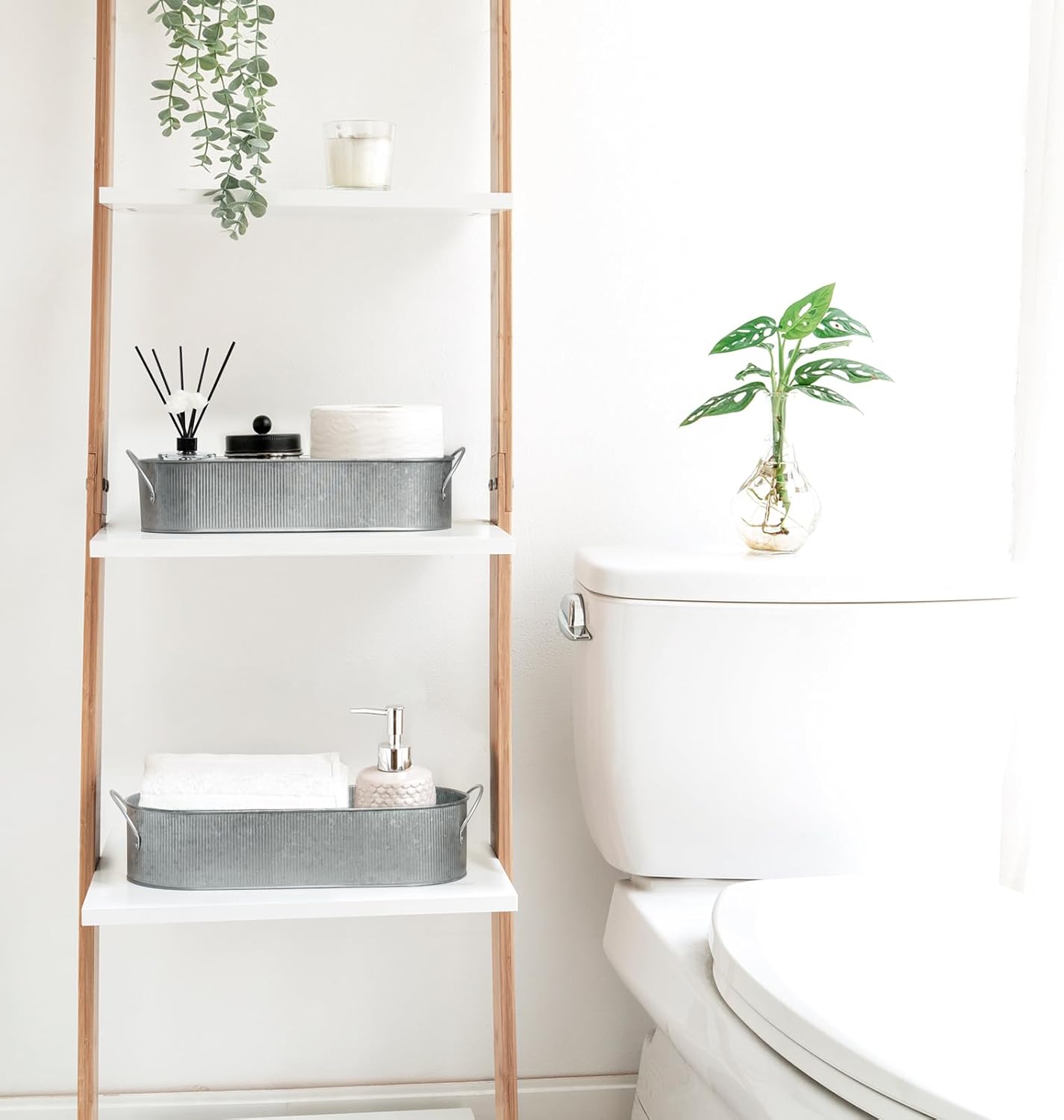 Metal Storage Basket for Toilet Tank Top Bathroom Decor / Silver