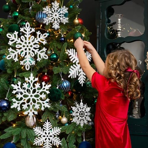 12" Hanging Snowflake Decorations, Large Snowflakes Blue and White