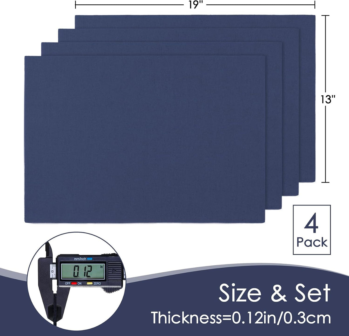 MANSPHIL Navy Blue Fabric Placemats Set of 4 13"x19" Linen Look Place Mats | Dark Blue Cotton Blend Table Mat Oeko Tex