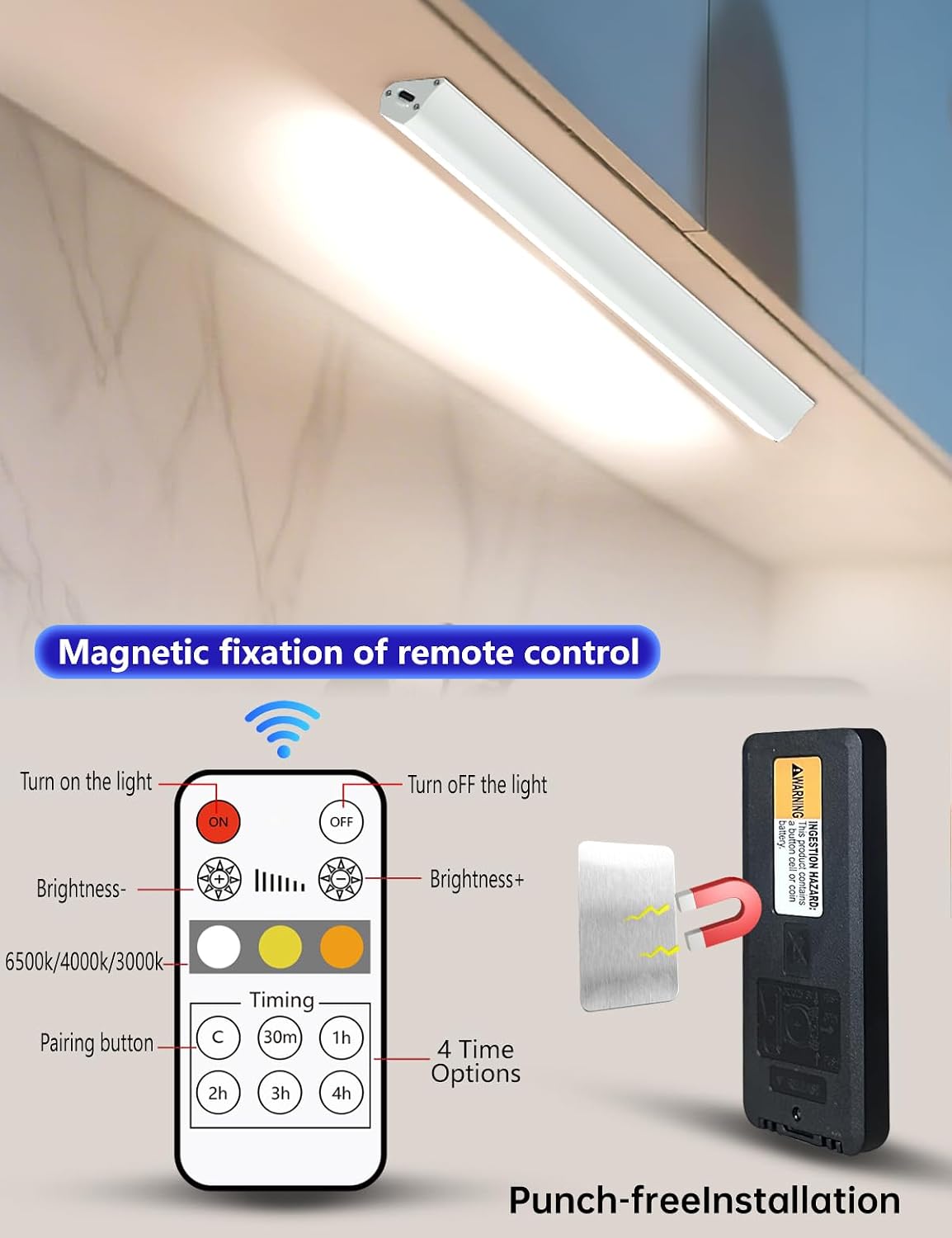 LED Under Cabinet Lighting Wireless, 2400mAh Rechargeable Cabinet Light, Battery Operated, Display Cabinet Lights