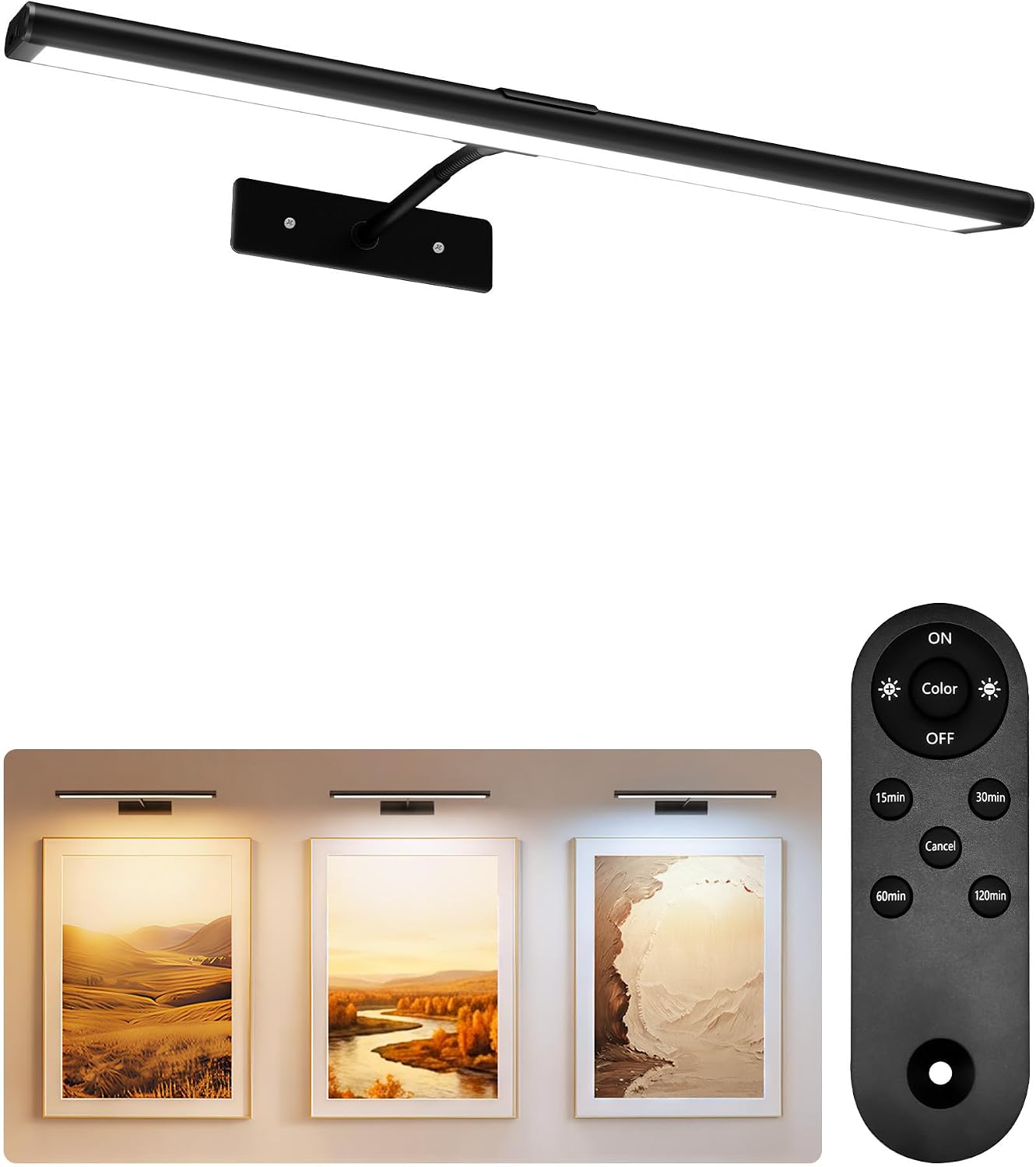 EZVALO Picture Light for Wall, 4800mAh 16'' Rechargeable Wireless IR Remote Built in Battery Lights for Painting