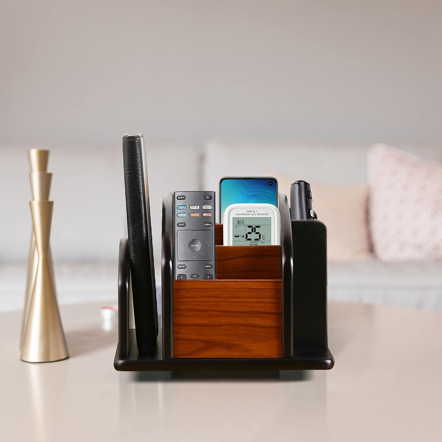 Wooden Desk Organizer / Desktop Office Supplies Storage Remote Control Caddy Holder