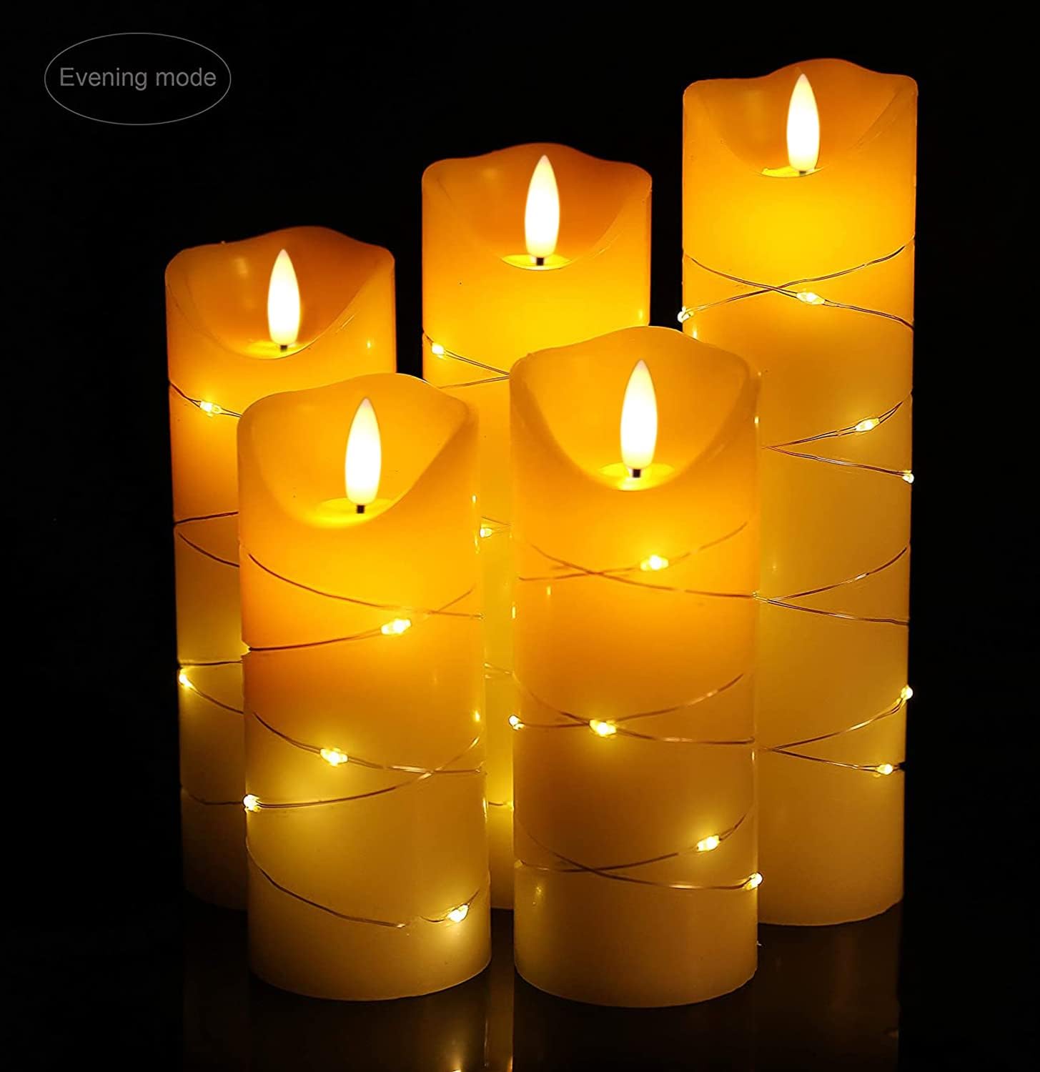 danip flameless Candle, with Embedded String Lights, 5-piece LED Candles, with 10-Key Remote Control, 24-Hour Timer