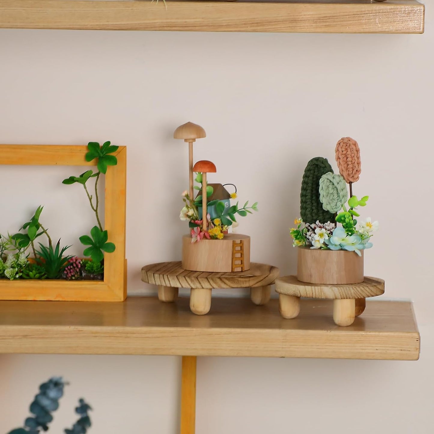 Mini Wooden Plant Stool Display Cake Stand 12/10/8/ Round Plant Risers / Wood / 6 Inch / Set of 4