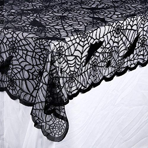 Halloween Tablecloth Rectangular 52" x 70" Cobweb Table Cloth, Black Lace