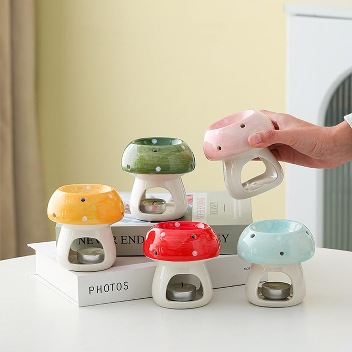 Mushroom Shaped Ceramic Tea Light Candle Holder / Yellow