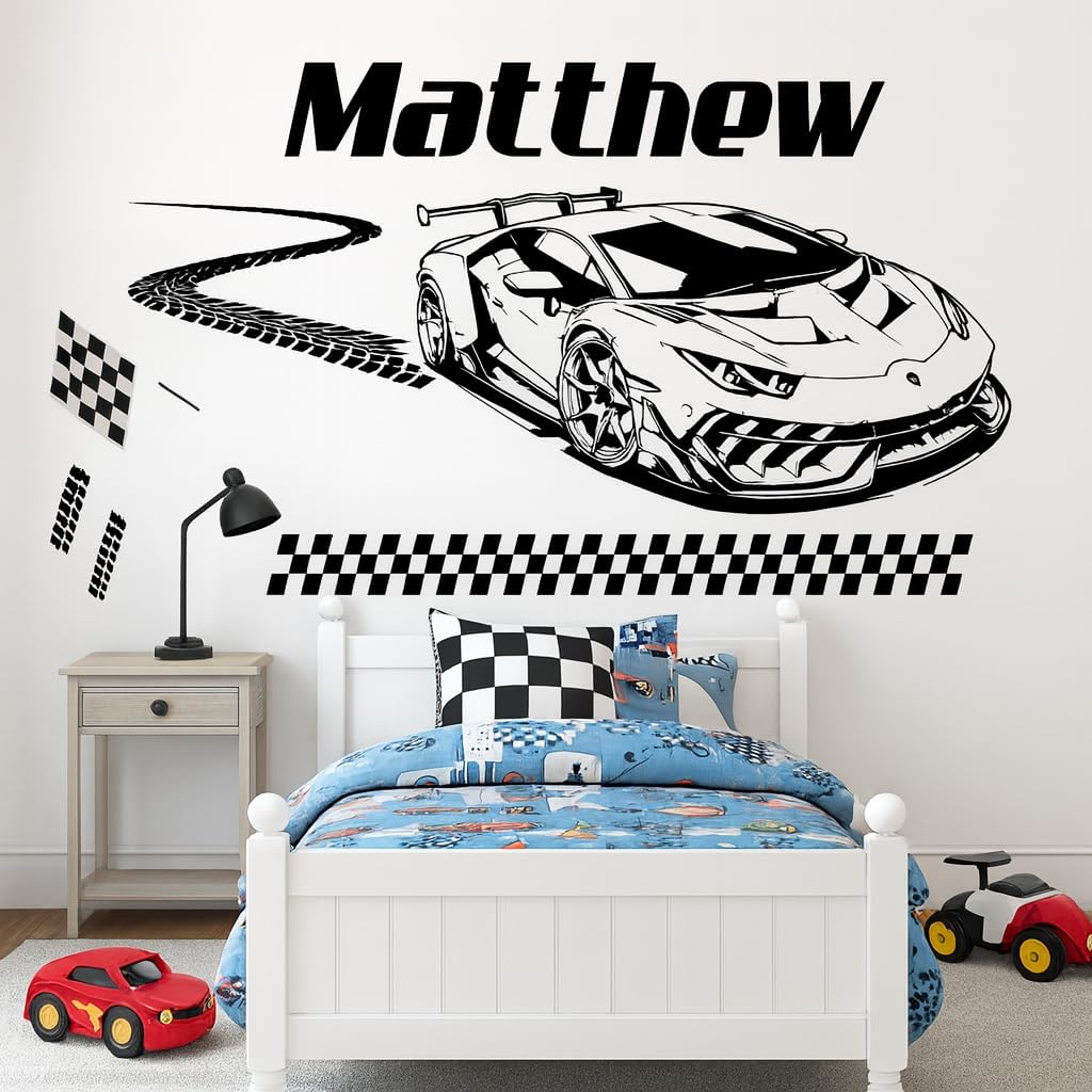 Name Racing Car Wall Decal