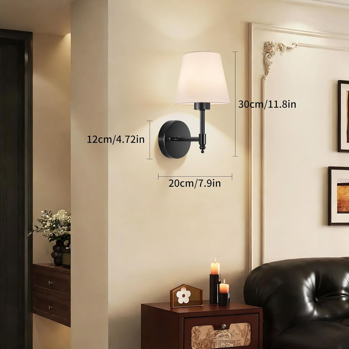 Battery Operated Wall Sconce Set of 2, Rechargeable Wireless Wall Lights | with 5200mAh Dimmable Bulb with Remote,15