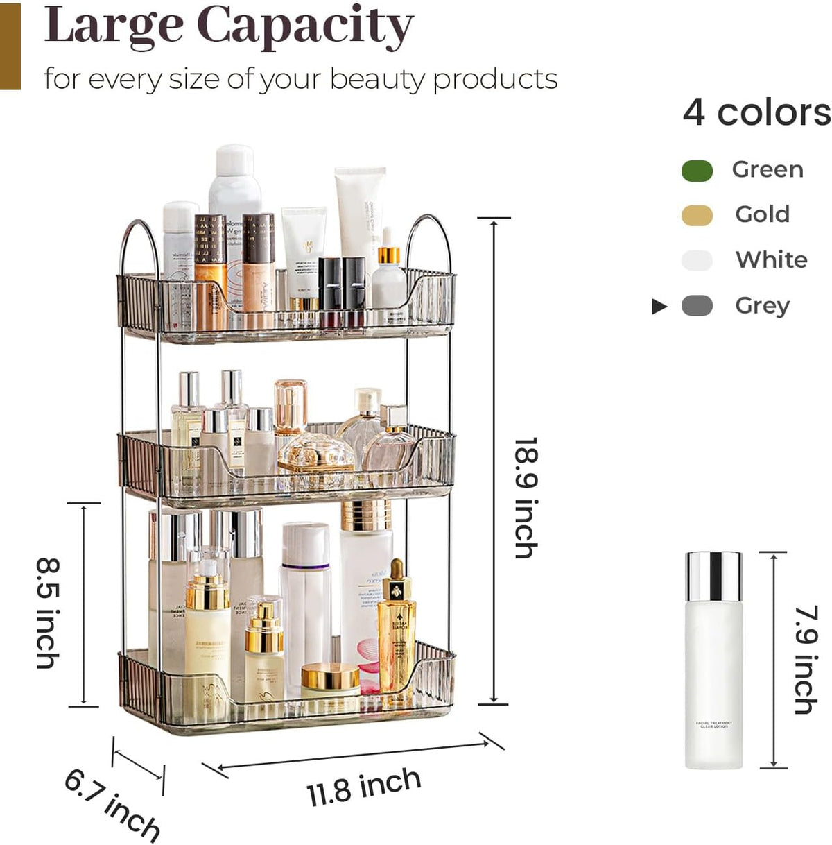 Aveniee Bathroom Counter Organizer, 3 Tier Perfume Skin Care Countertop Storage Shelf, Vanity Makeup Tray for Cosmetic