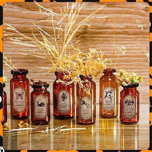 KIMOBER 144PCS Halloween Bottle Labels, Assoeted Vintage Laminated Animal Apothecary Potion Bottles Stickers for Halloween Party Supplies Photo Props