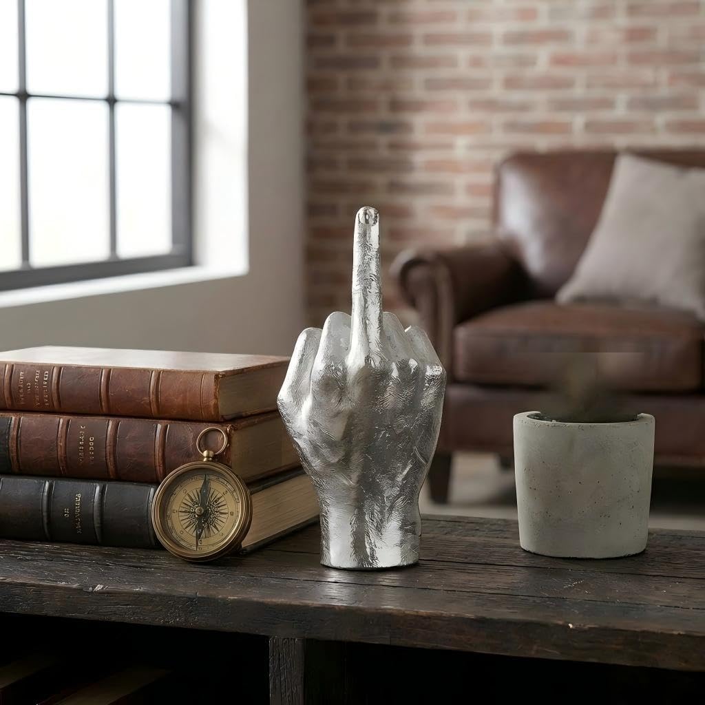 Gesture Statues and Sculptures / Silver Middle Finger